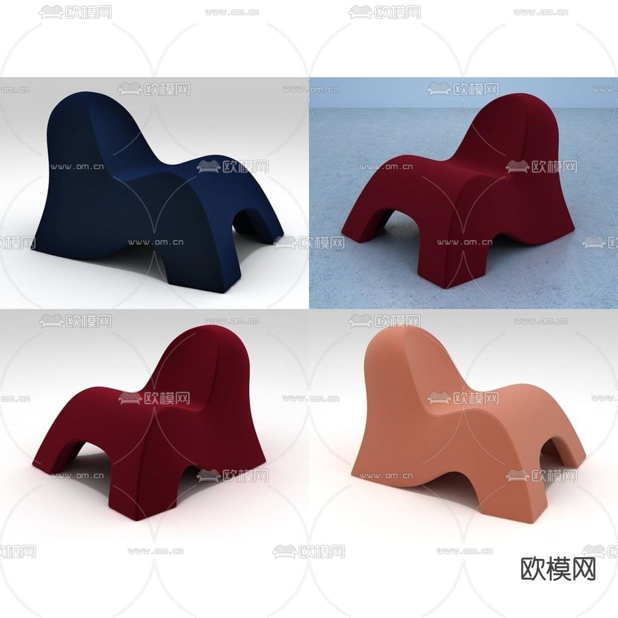 现代简约红色布艺单人沙发免费3d模型下载