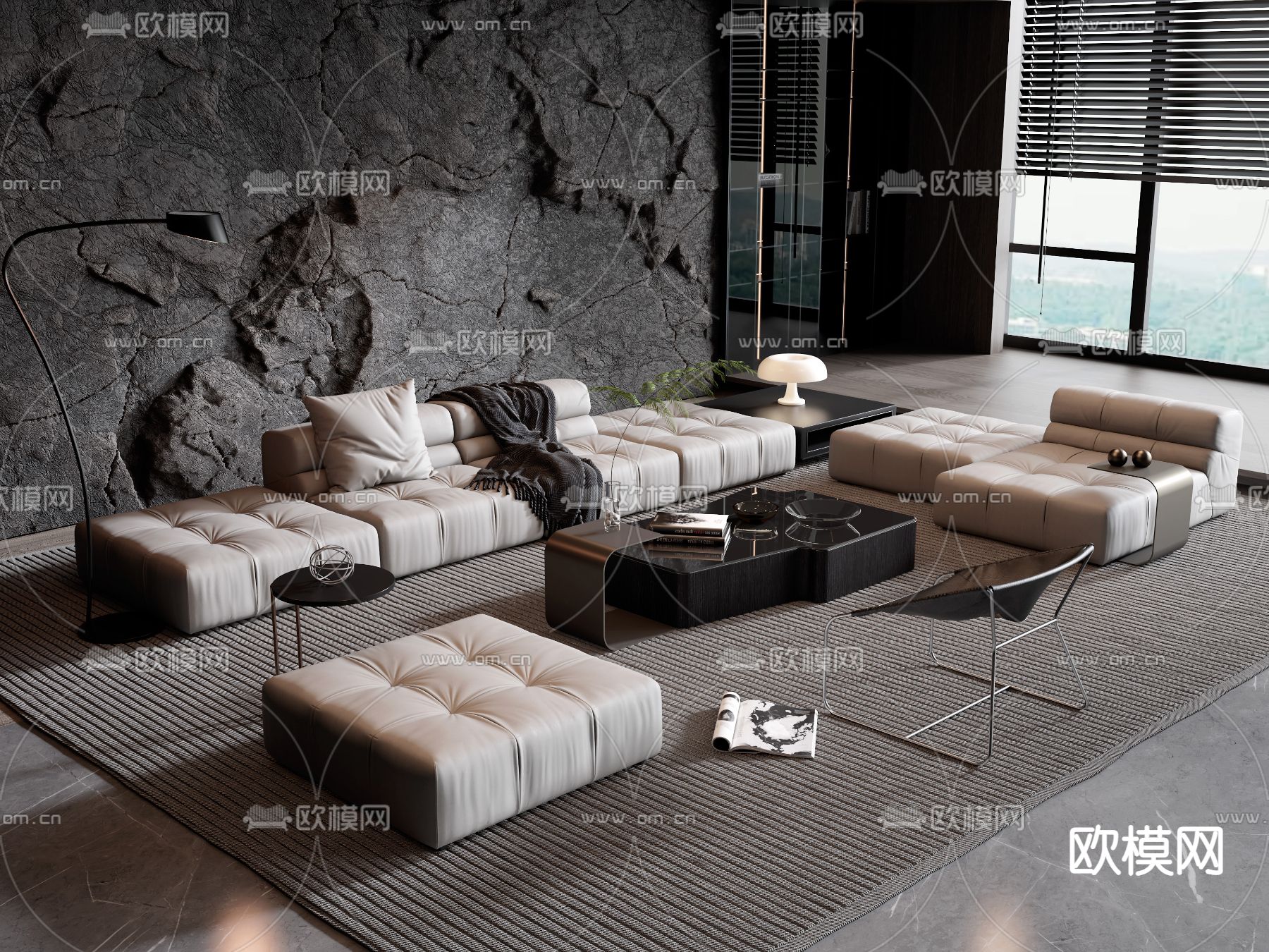 现代布艺沙发组合3d模型下载