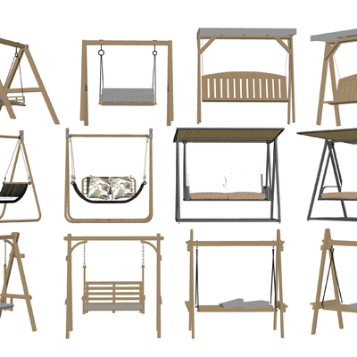  现代户外秋千su模型 