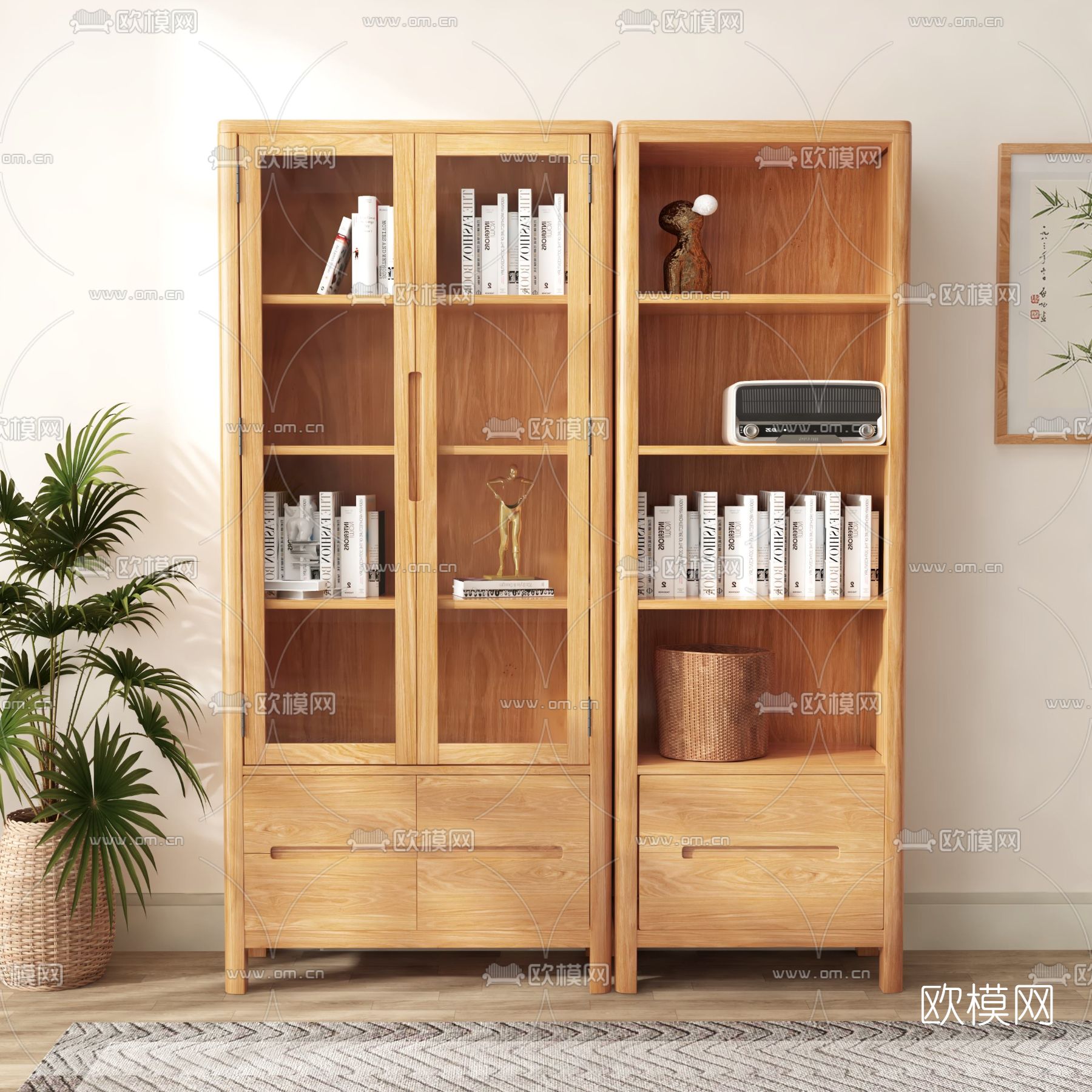 日式实木书柜3d模型下载