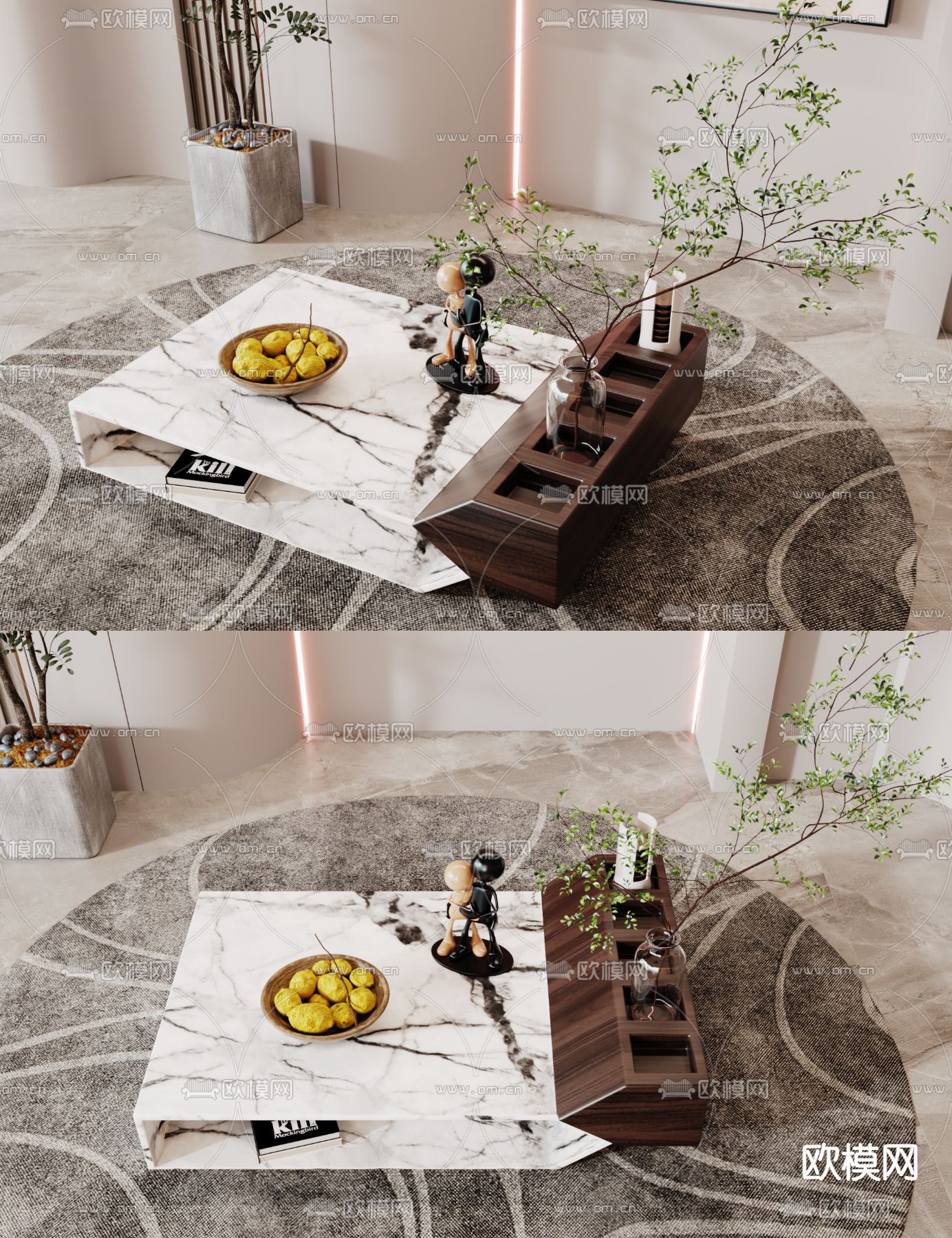 现代大理石茶几3d模型下载（渲染图1）