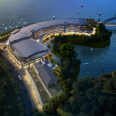  现代度假酒店鸟瞰su模型 