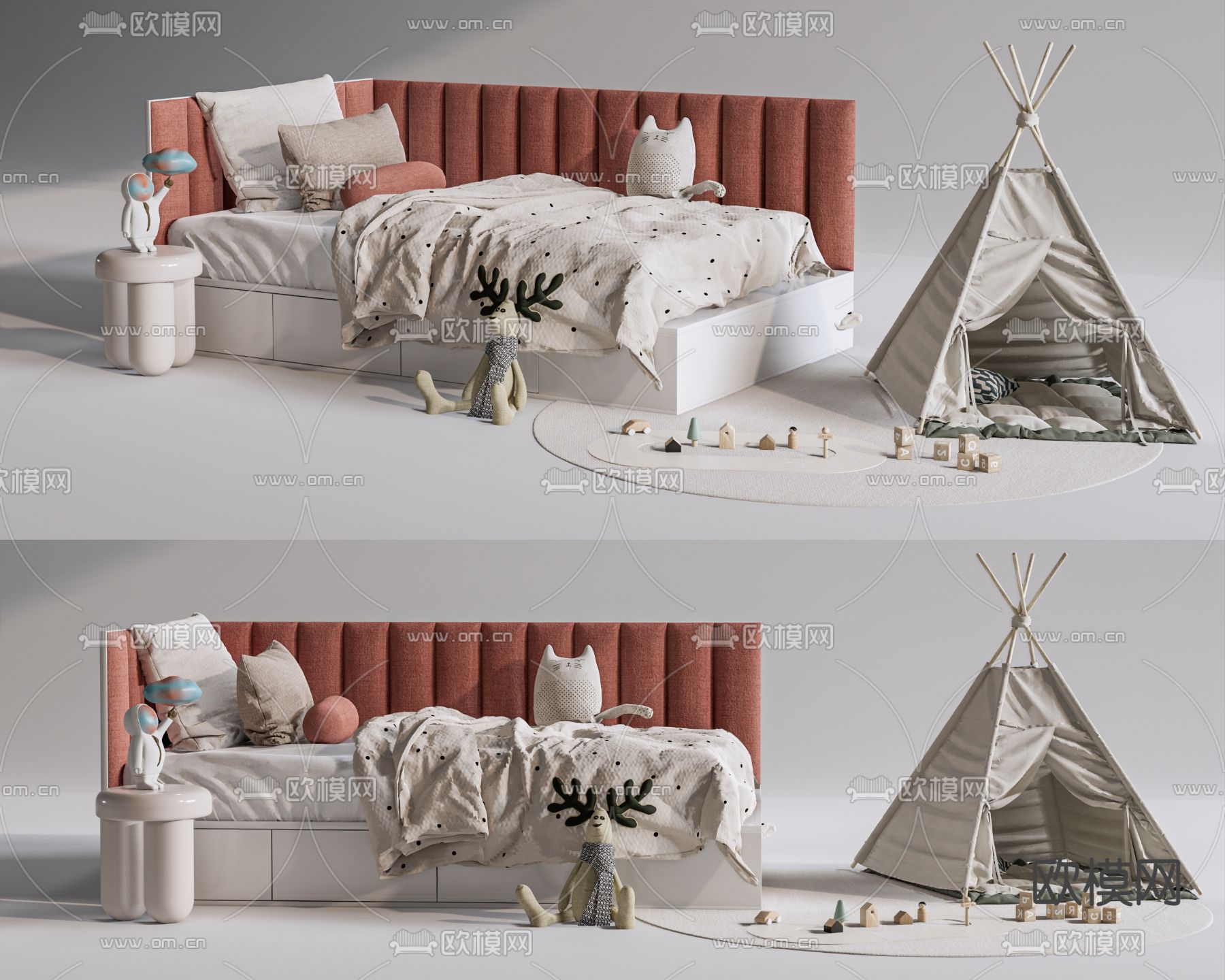 现代儿童床帐篷su模型下载（渲染图1）