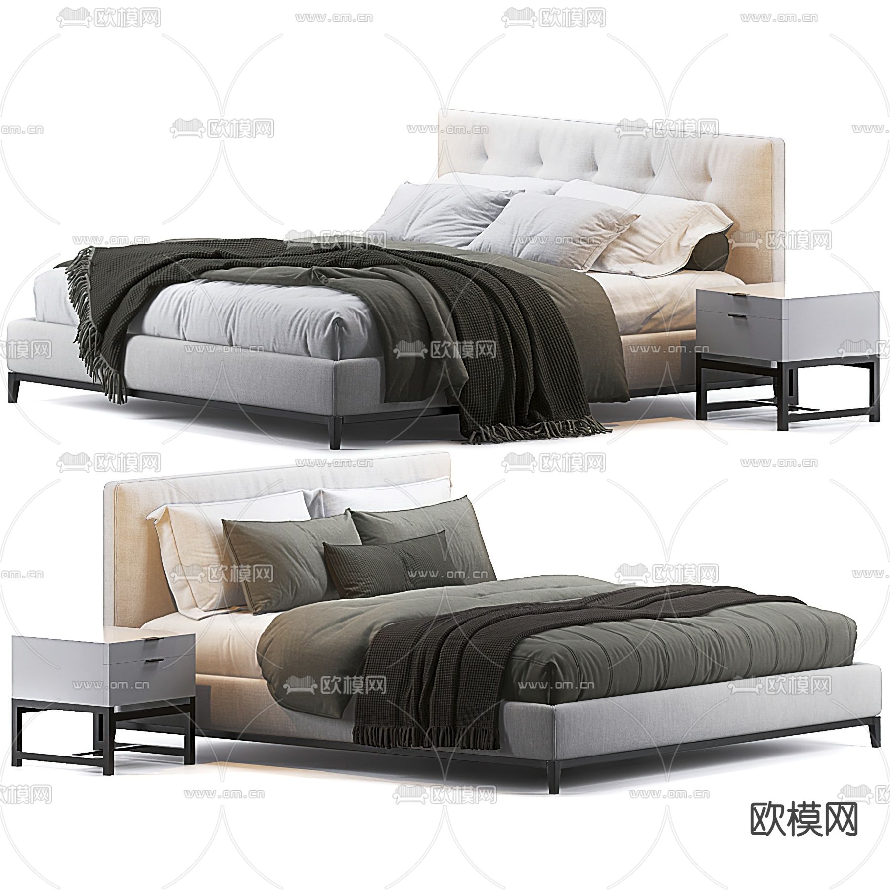 现代布艺双人床3d模型下载