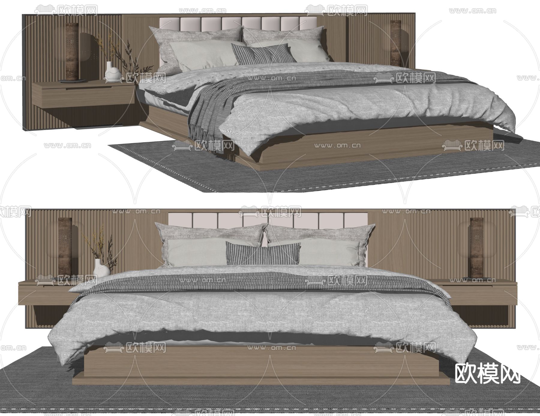 侘寂双人床su模型下载（渲染图2）