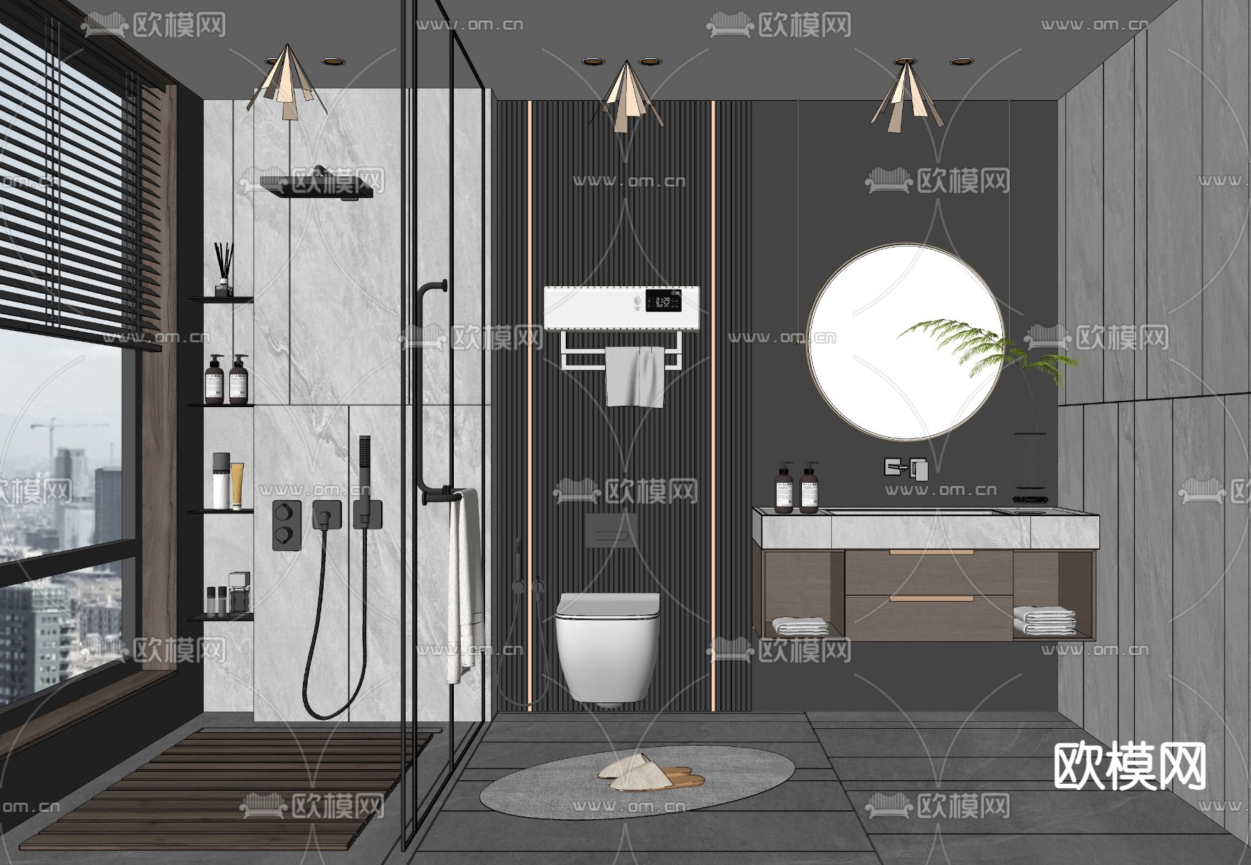 现代浴室卫生间su模型下载（渲染图2）