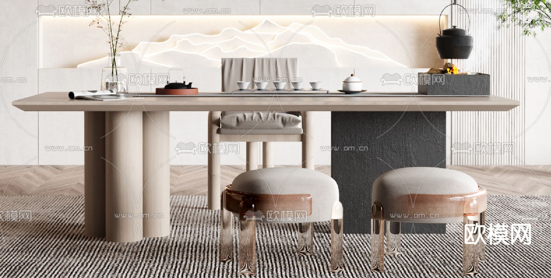 新中式轻奢茶室3d模型下载（渲染图3）