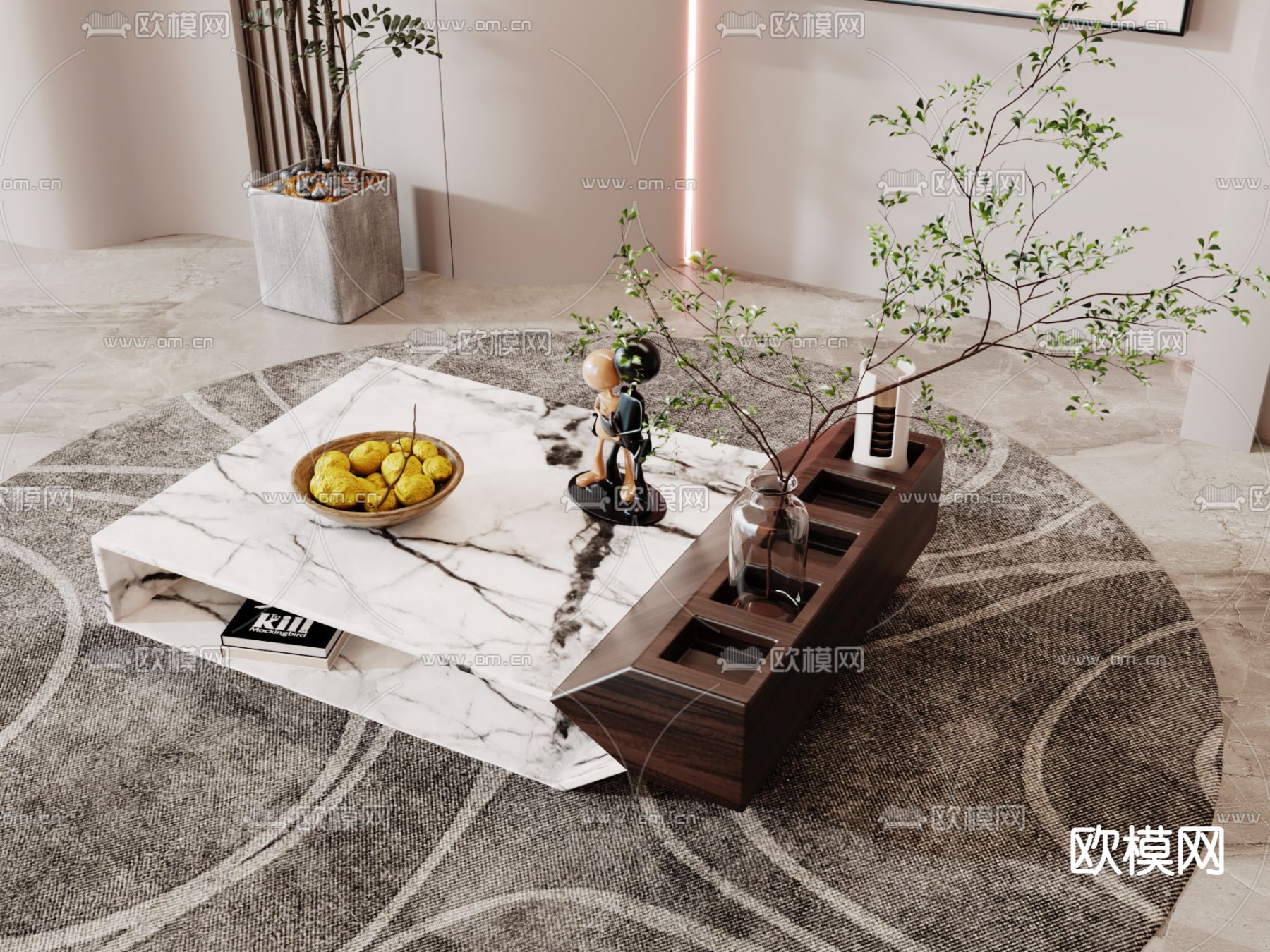 现代大理石茶几3d模型下载（渲染图3）