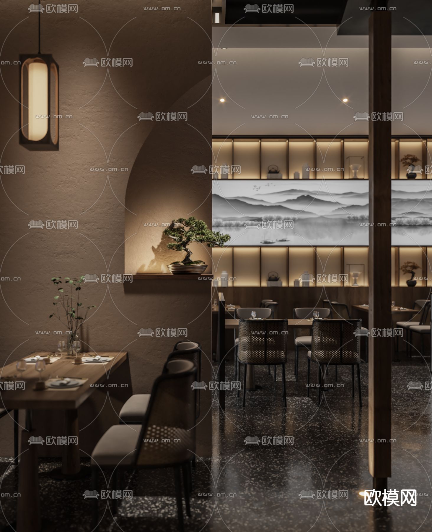 新中式中餐厅3d模型下载（渲染图5）