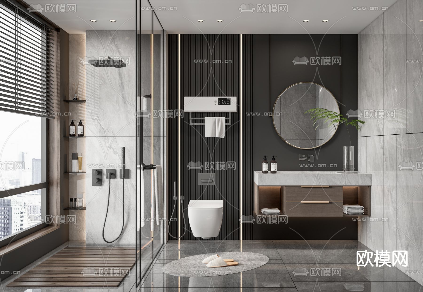 现代浴室卫生间su模型下载（渲染图1）