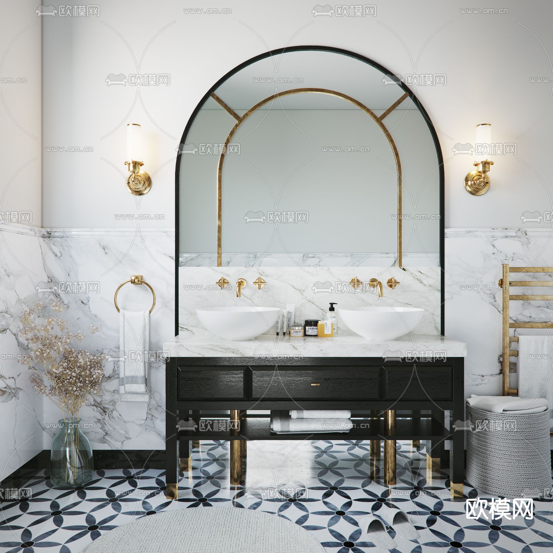 欧式浴室柜洗手台su模型下载（渲染图1）