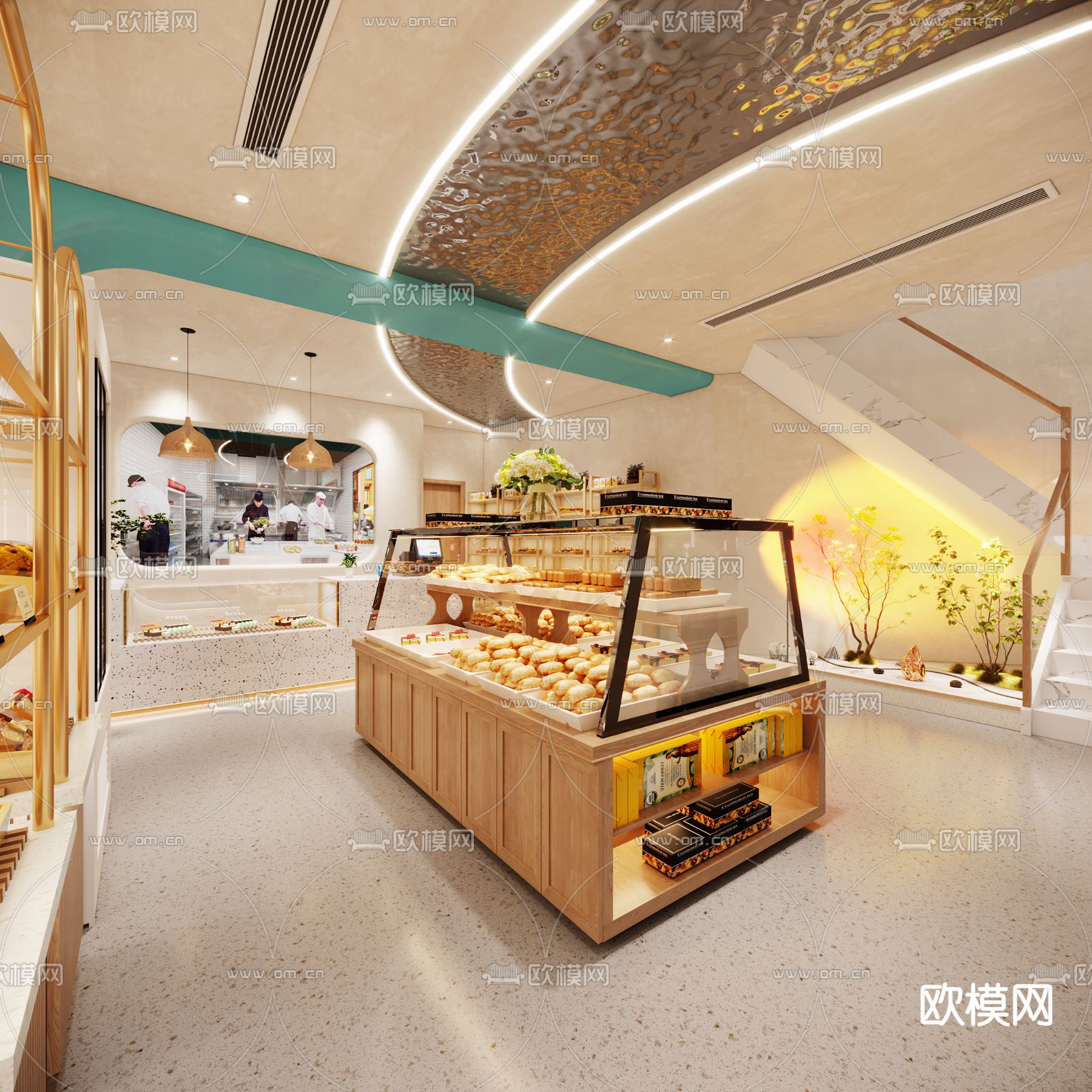 现代轻奢烘焙面包店3d模型下载（渲染图3）
