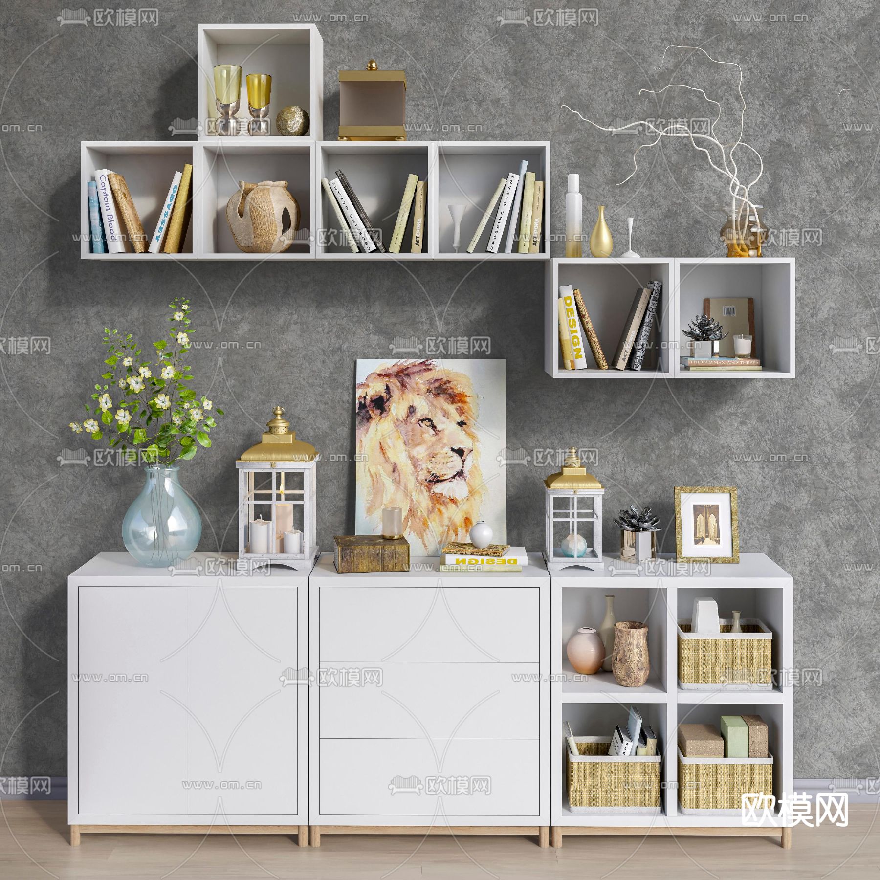 现代儿童装饰柜墙饰书架3d模型下载