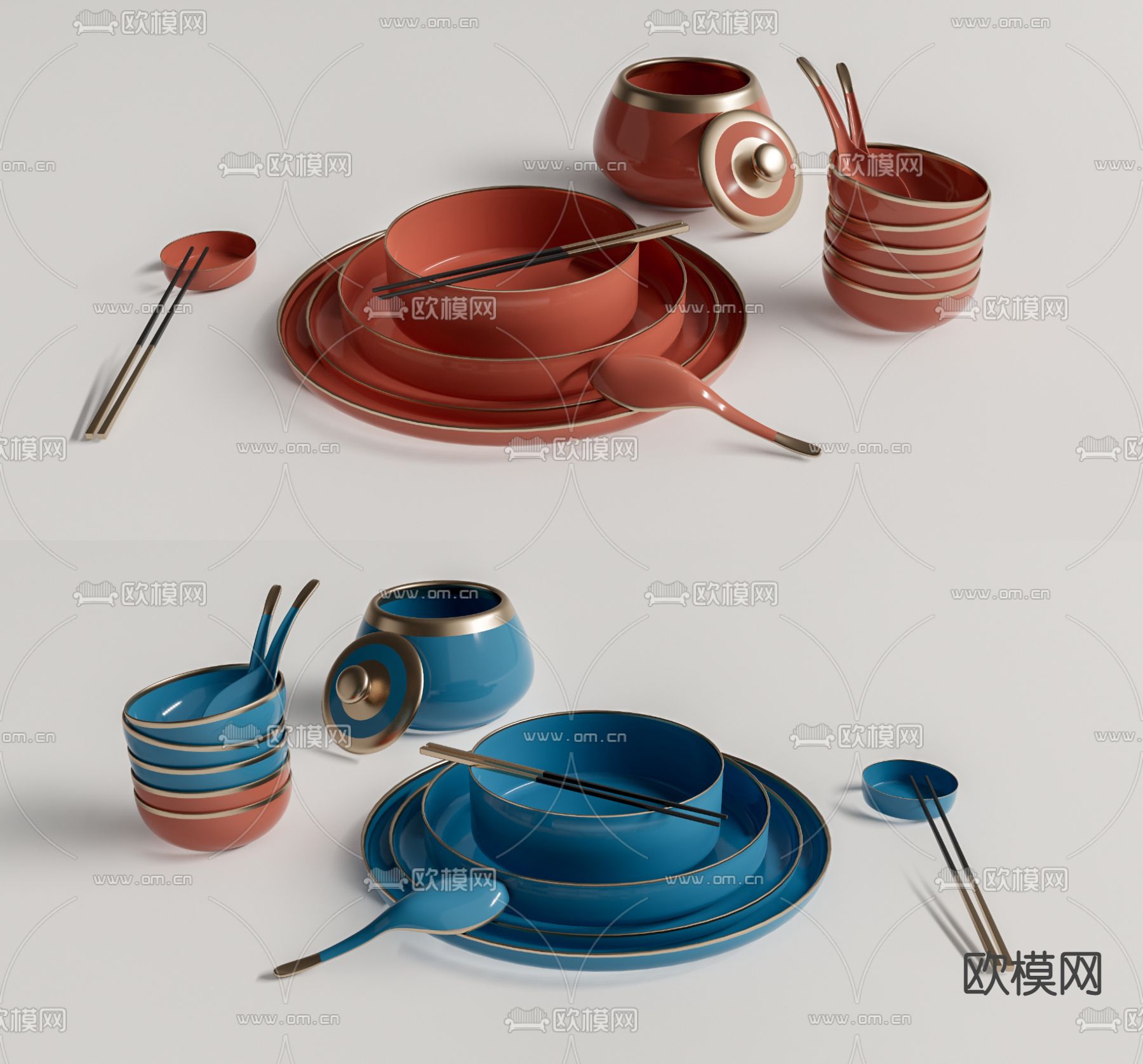 新中式餐具su模型下载（渲染图1）