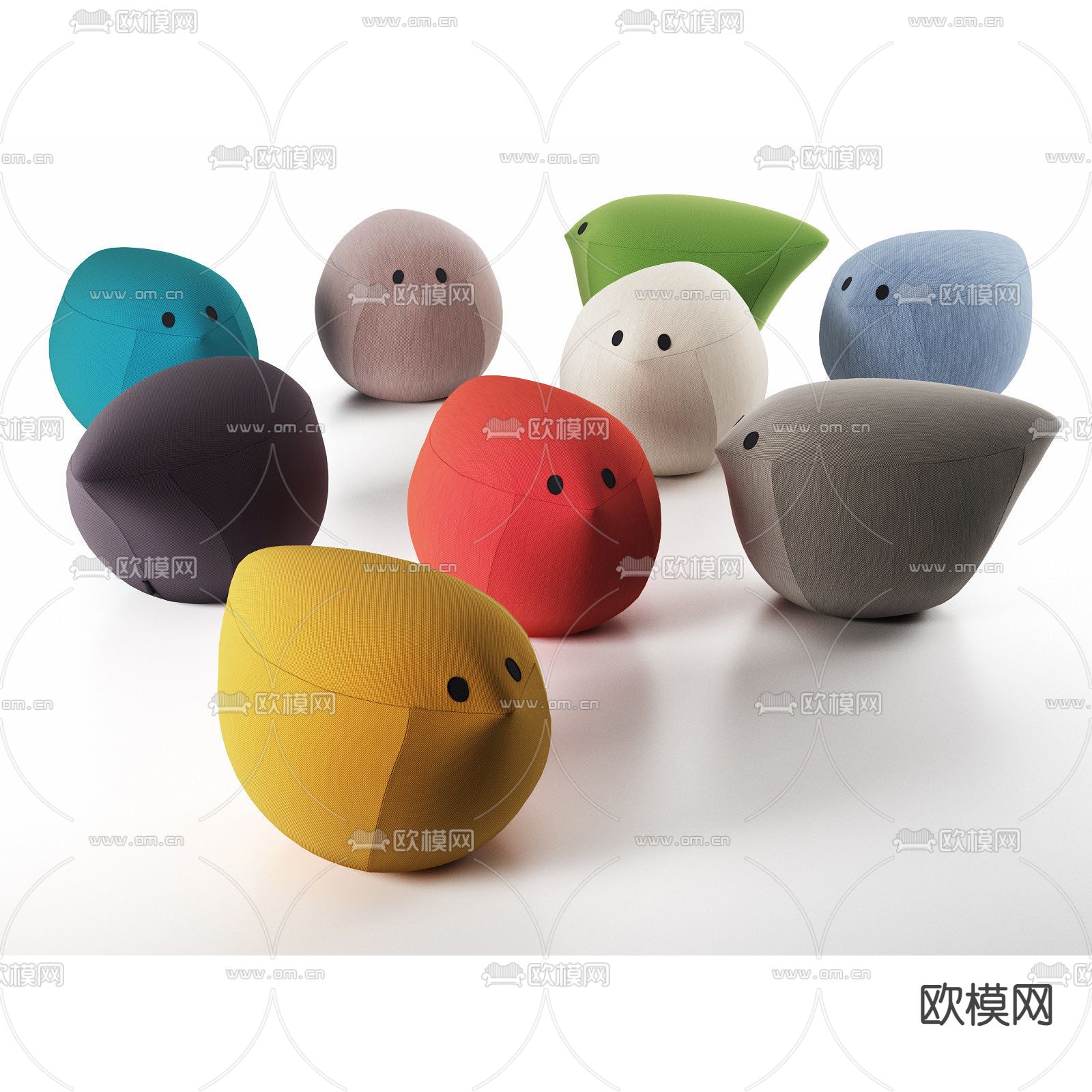 现代简约儿童布艺小鸟沙发凳免费3d模型下载