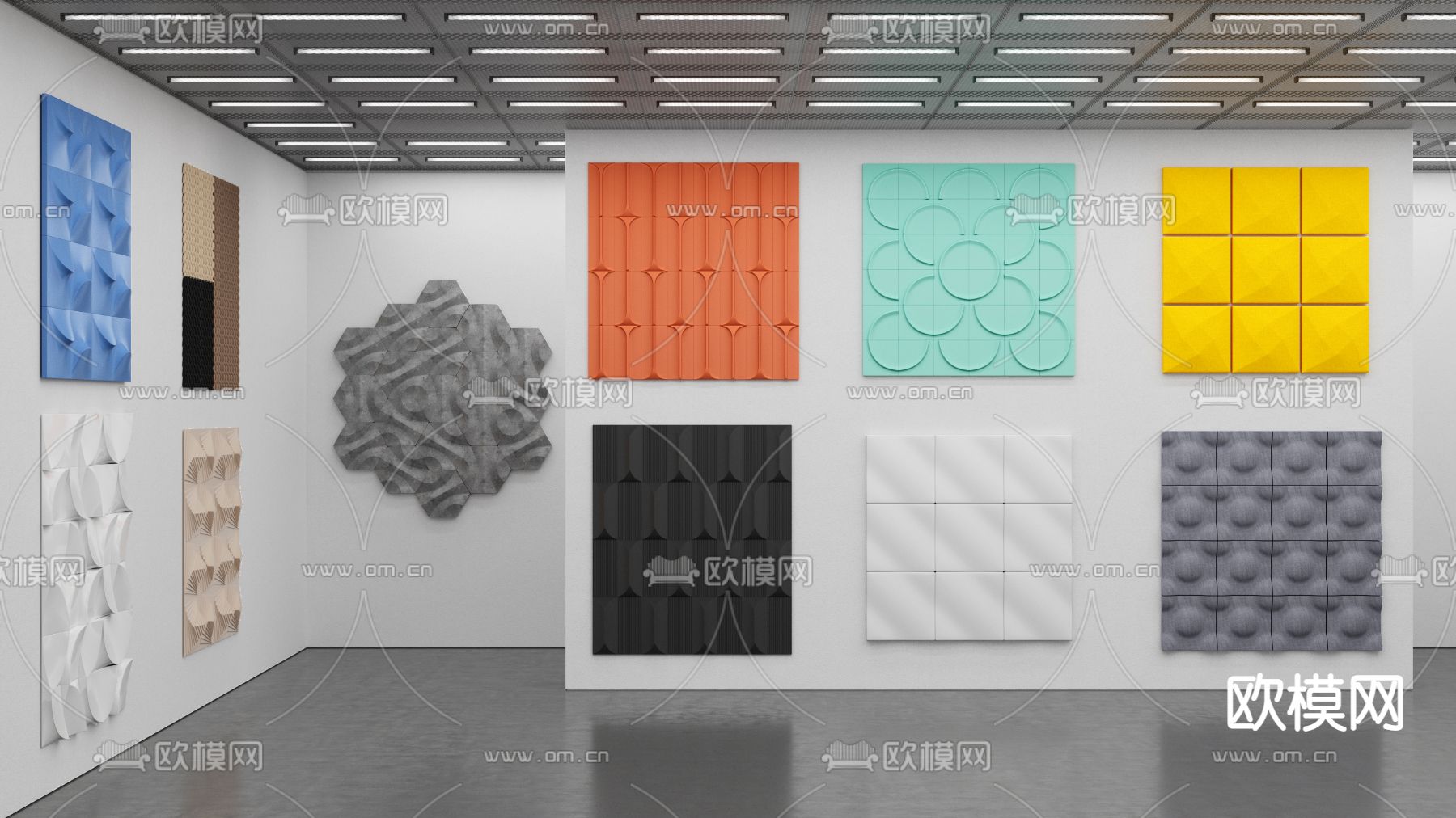 现代立体墙砖展厅3d模型下载（渲染图1）