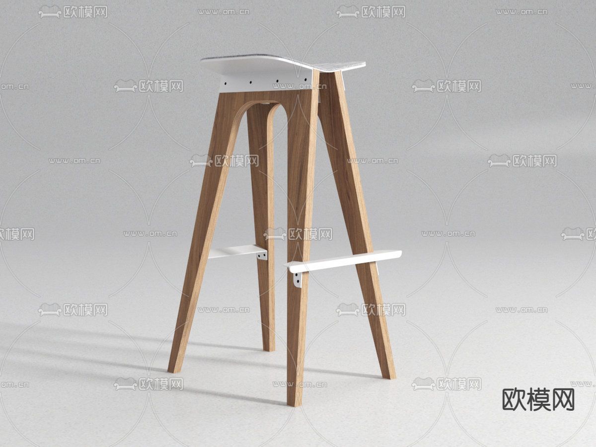 北欧简约实木铁艺吧台椅免费3d模型下载