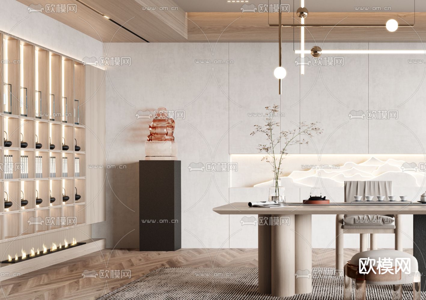 新中式轻奢茶室3d模型下载（渲染图2）