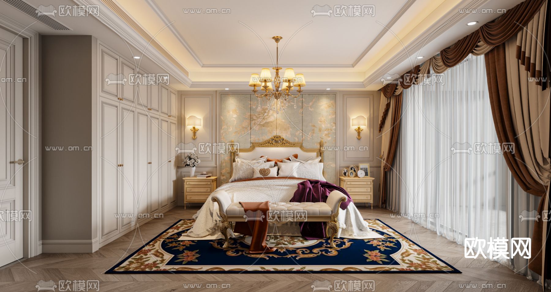 欧式轻奢卧室3d模型下载
