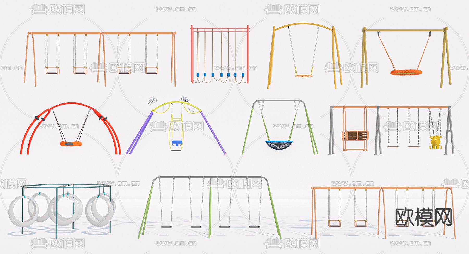 现代户外秋千su模型下载（渲染图1）