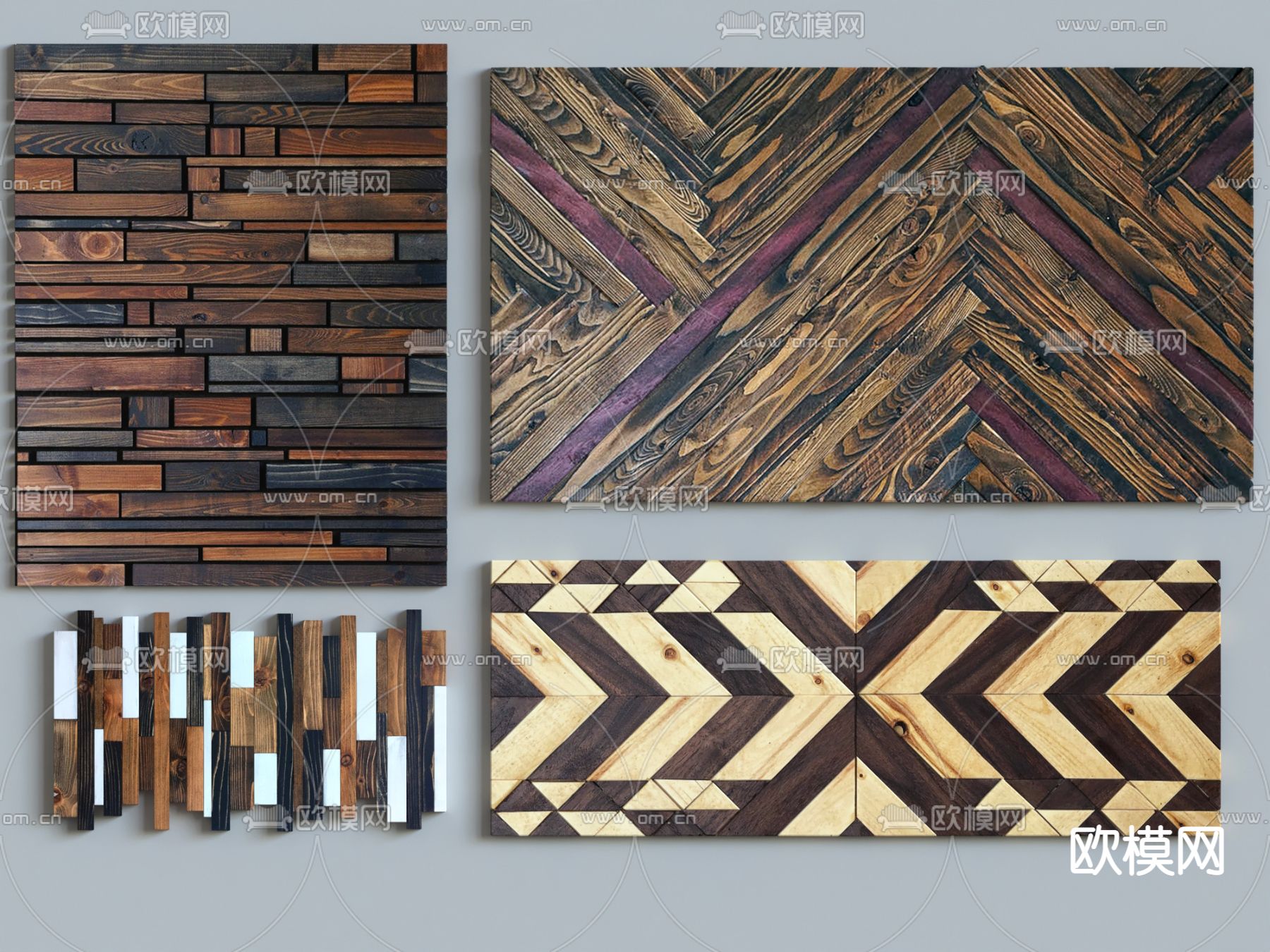 现代实木护墙班3d模型下载