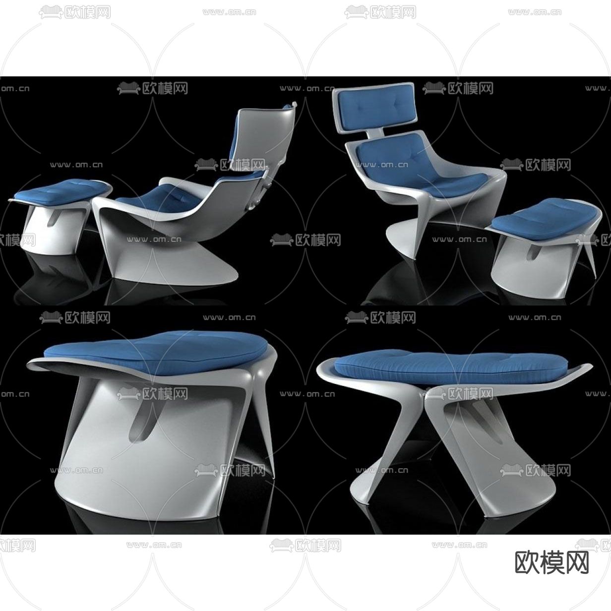 现代简约金属布艺躺椅免费3d模型下载