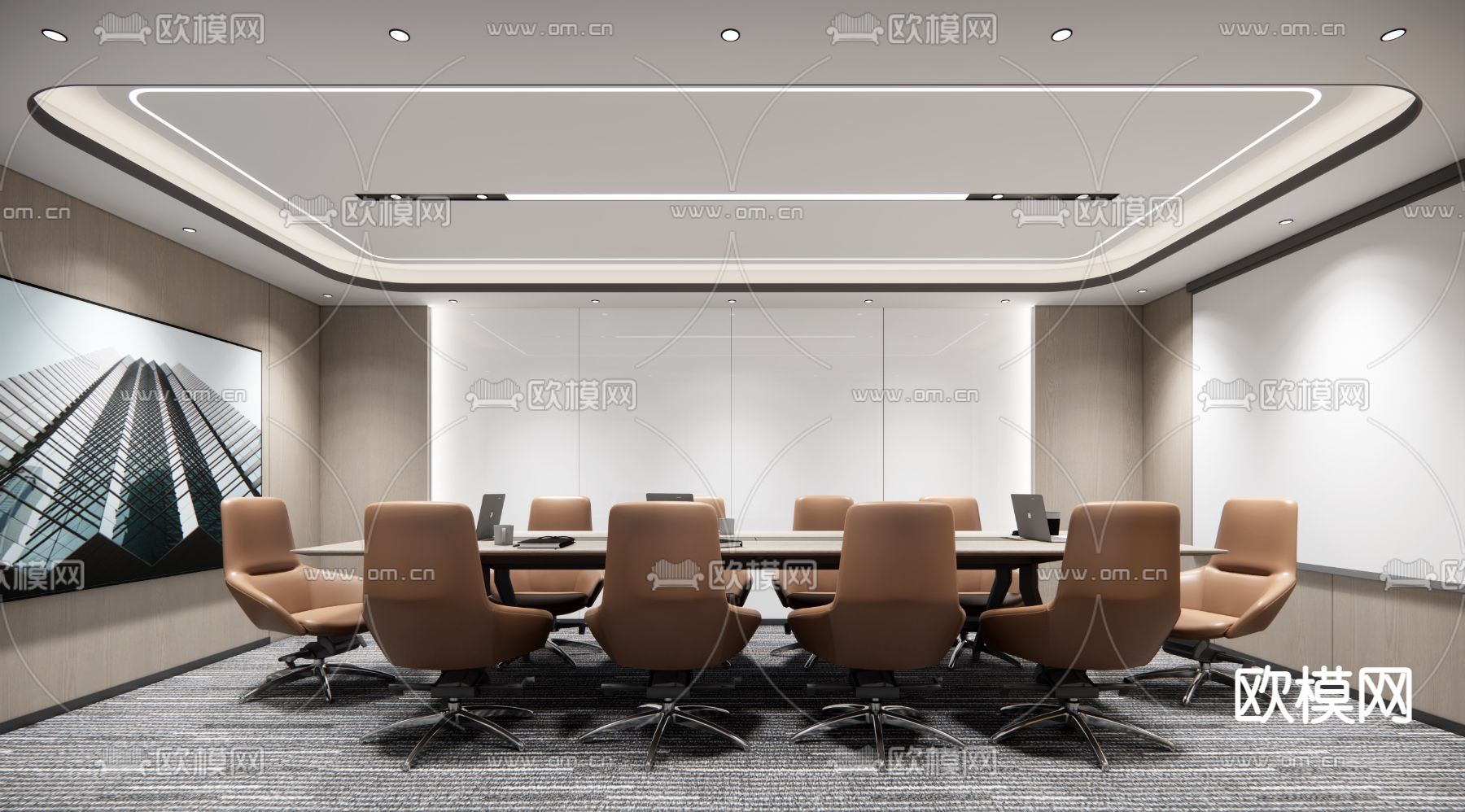 现代会议室su模型下载（渲染图1）