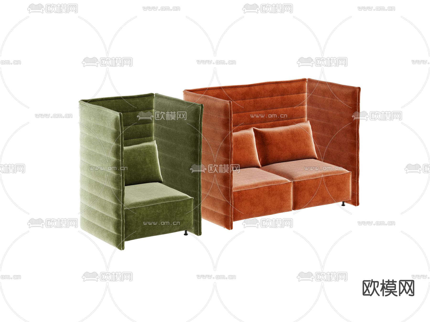 现代布艺高背双人沙发3d模型下载