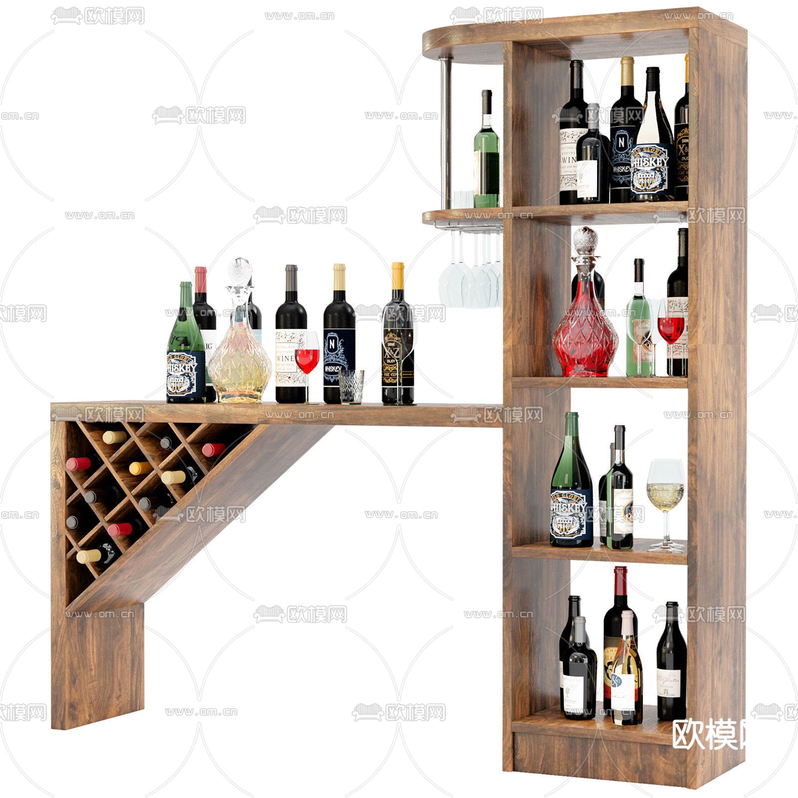 现代实木酒柜3d模型下载（渲染图1）