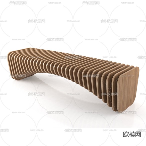 现代简约实木格栅公用椅免费3d模型下载