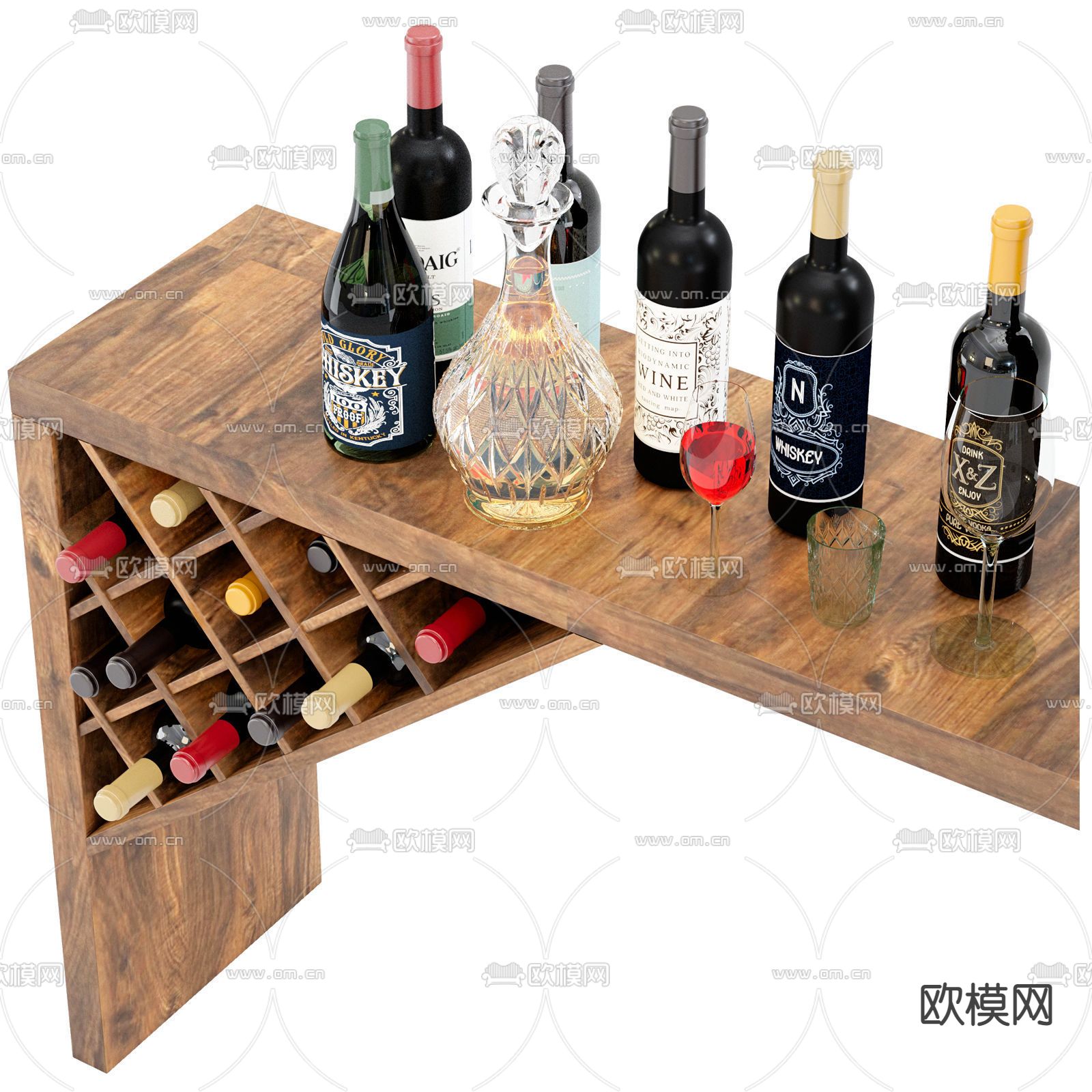现代实木酒柜3d模型下载（渲染图3）