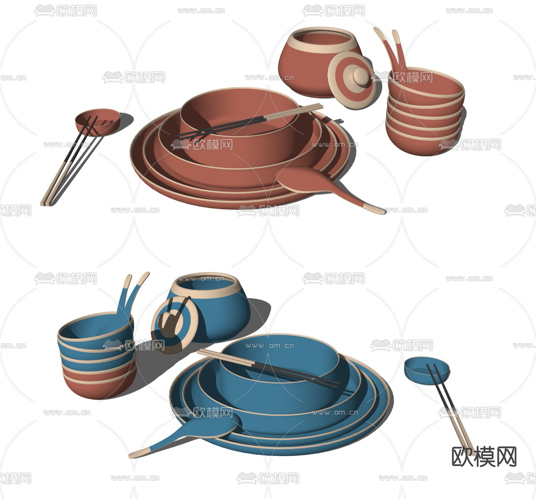 新中式餐具su模型下载（渲染图2）