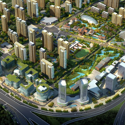  现代办公楼鸟瞰su模型 