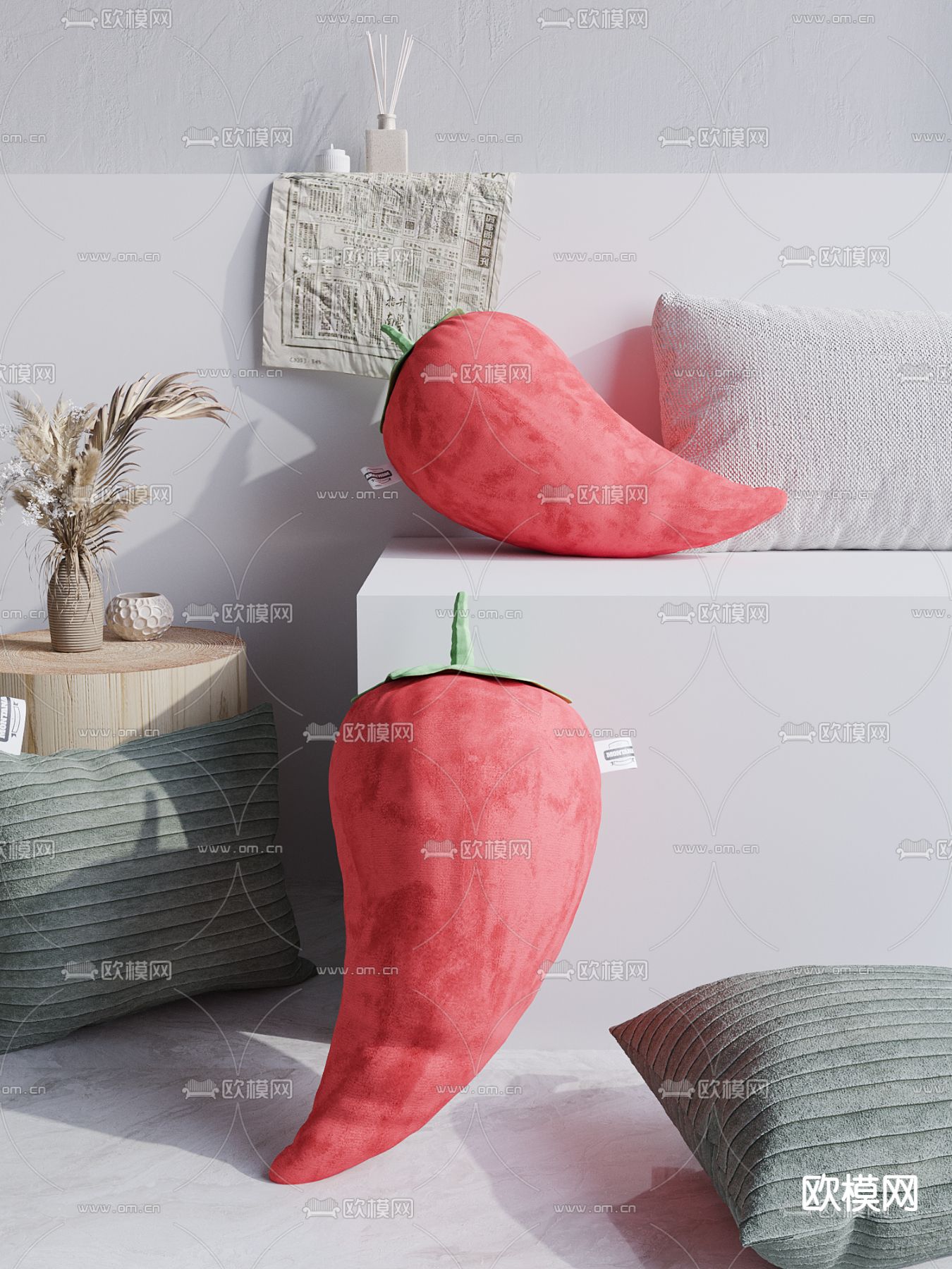 现代轻奢布艺抱枕组合3d模型下载