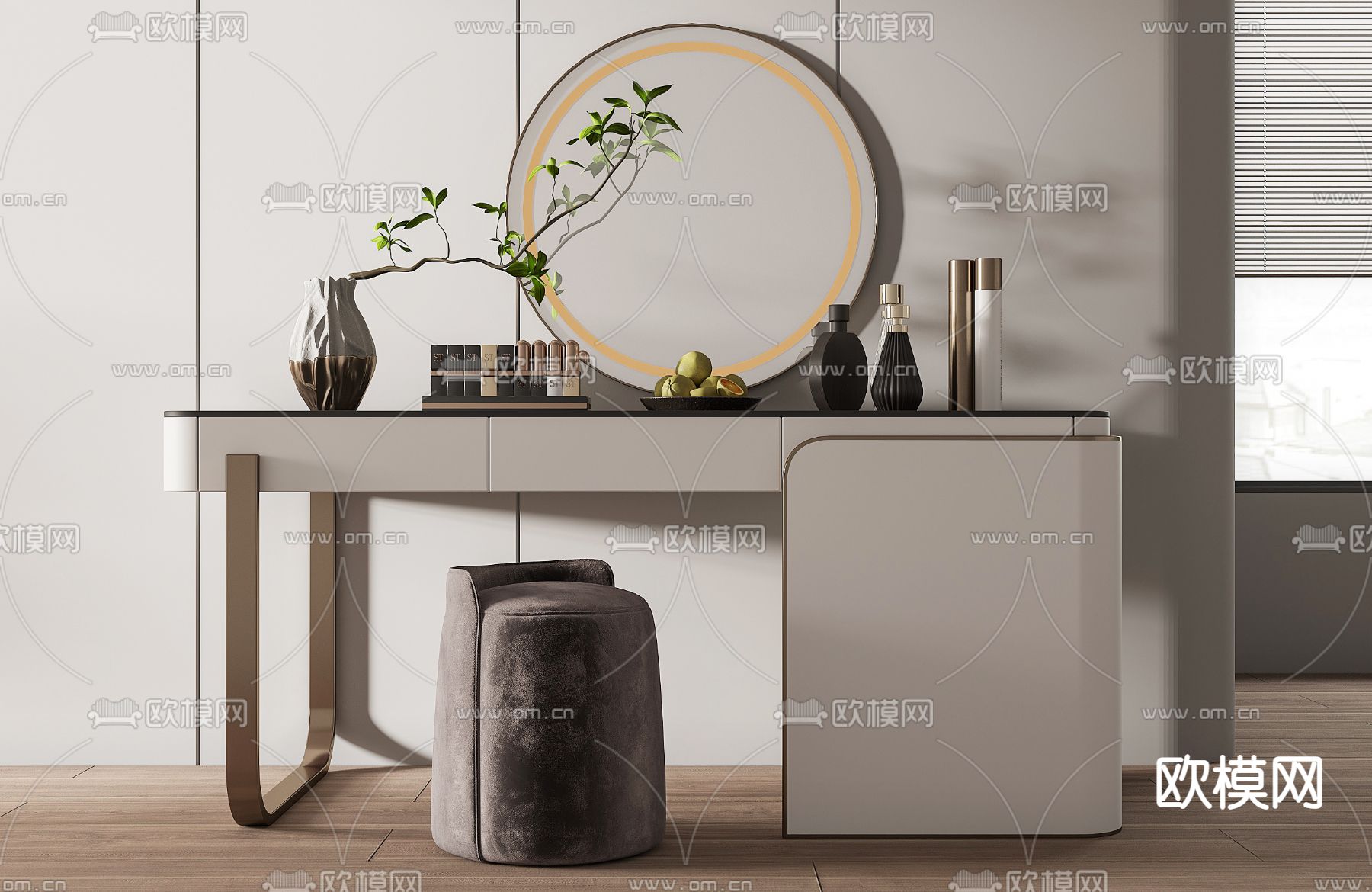 现代梳妆台su模型下载（渲染图1）