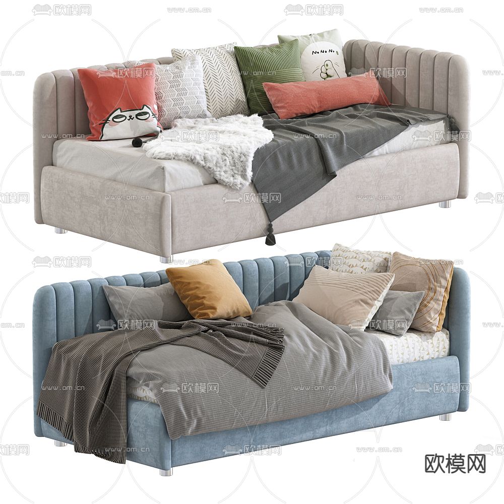 现代布艺沙发床3d模型下载（渲染图1）