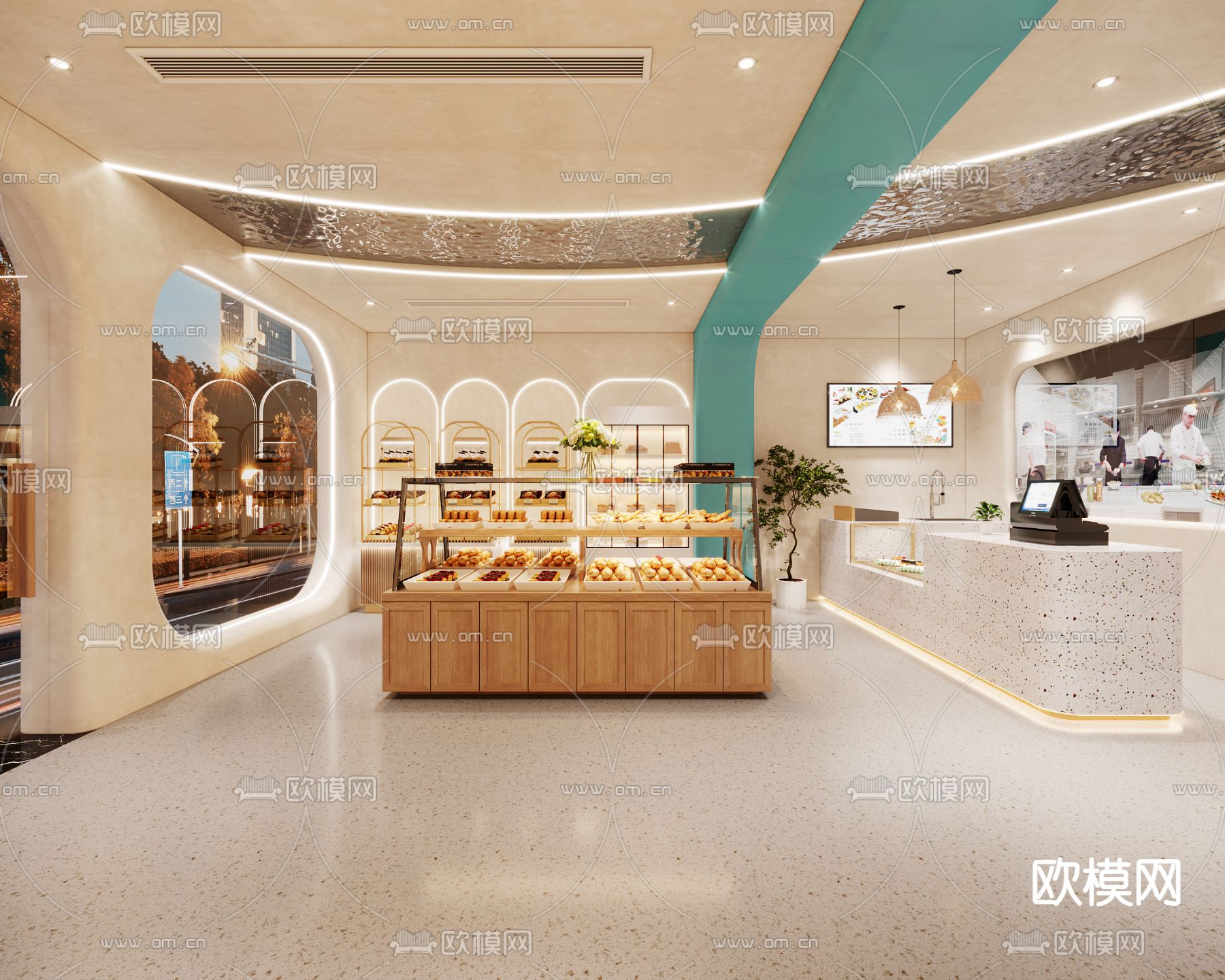 现代轻奢烘焙面包店3d模型下载（渲染图2）