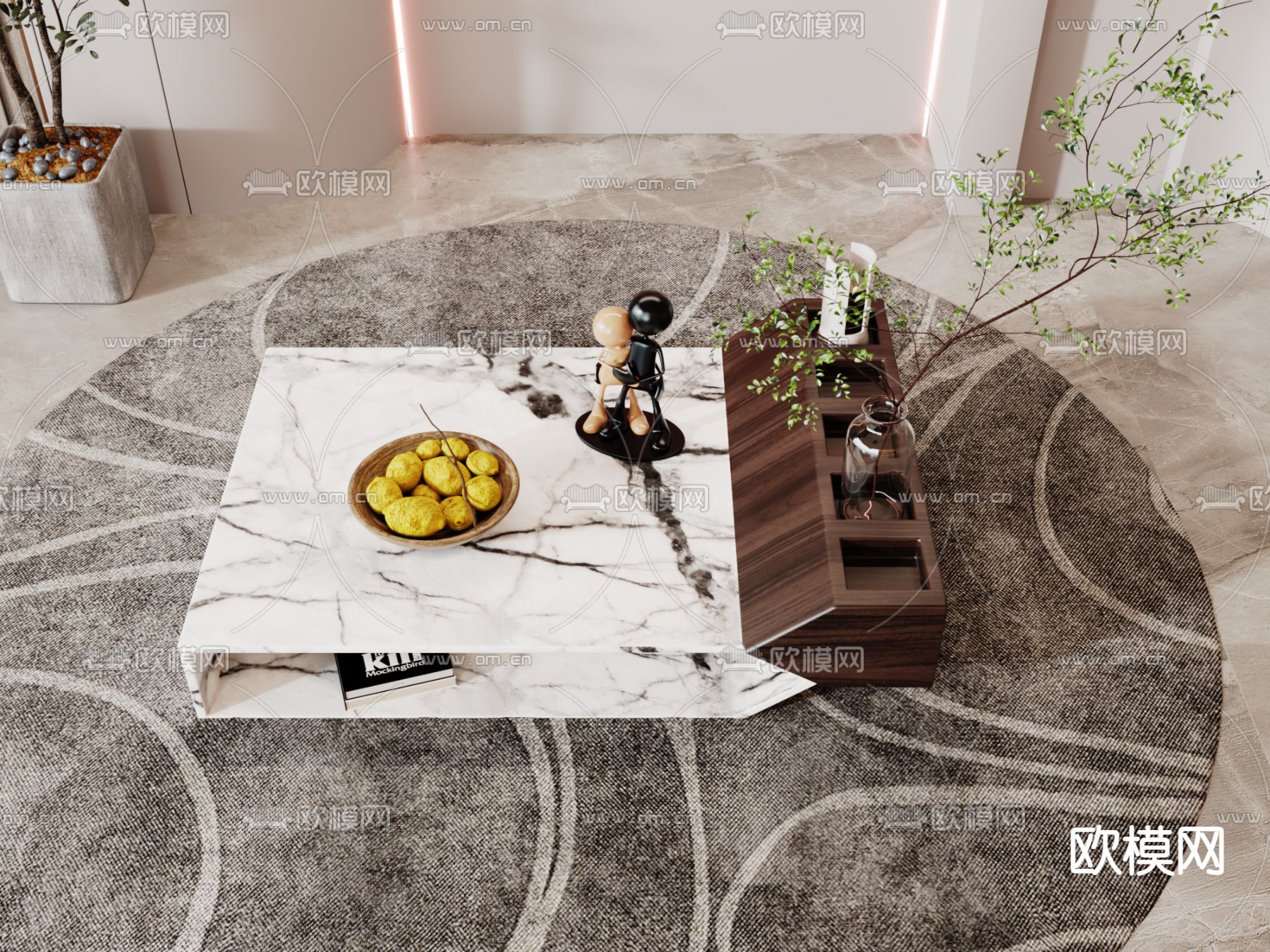 现代大理石茶几3d模型下载（渲染图2）