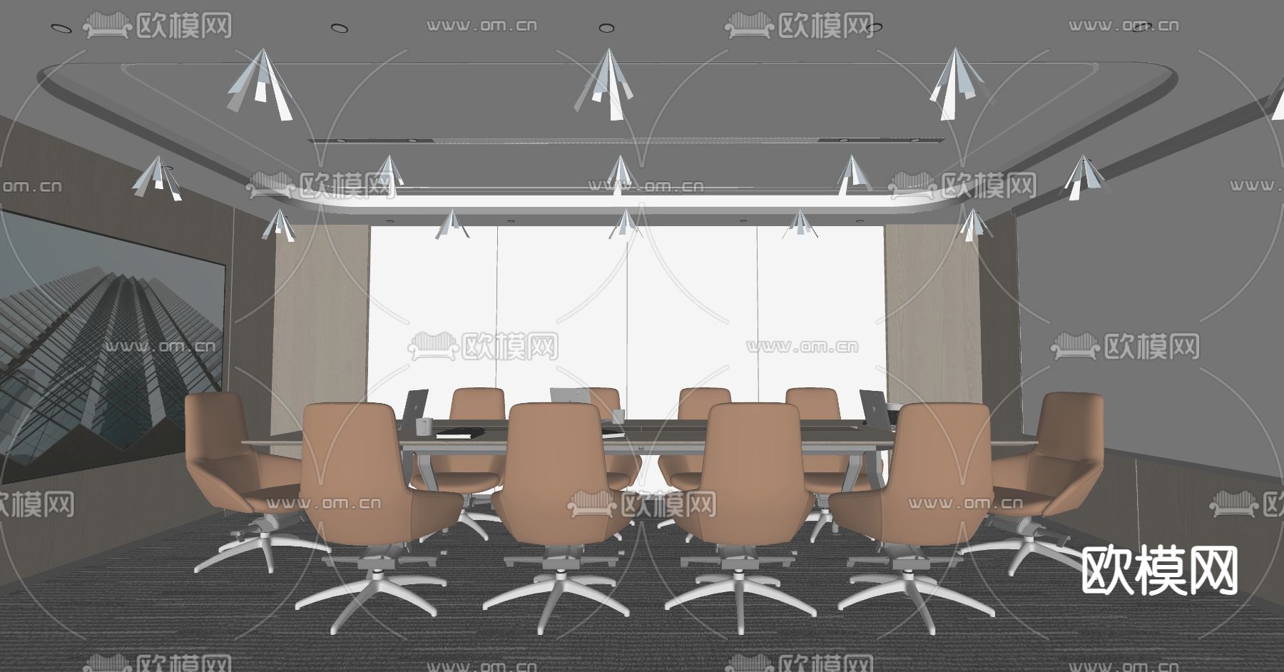现代会议室su模型下载（渲染图2）