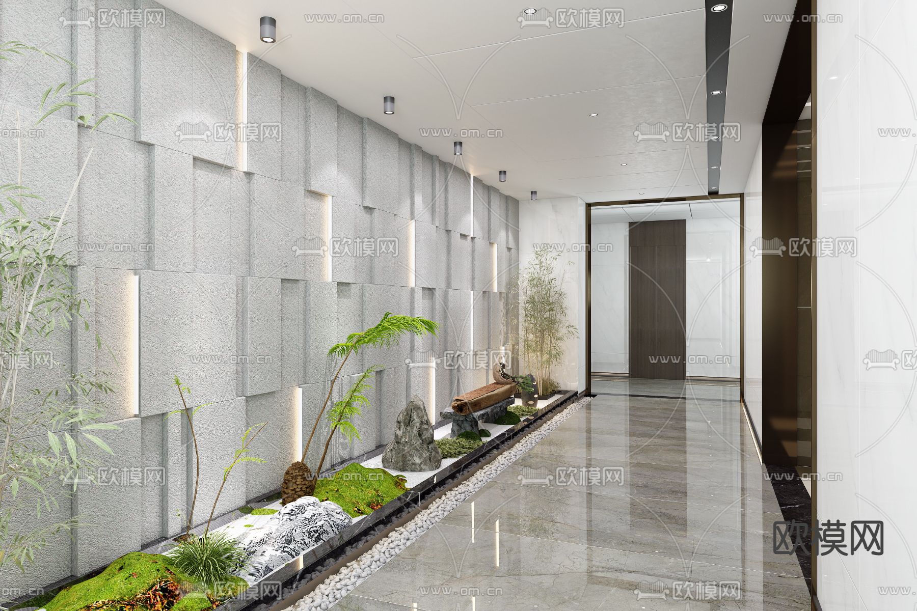 现代办公室走廊3d模型下载