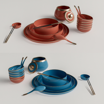  新中式餐具su模型 