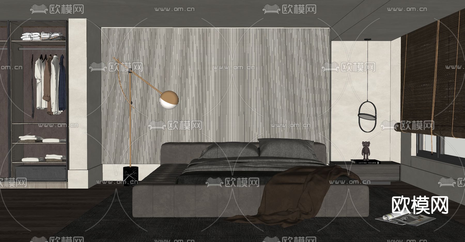 侘寂风卧室su模型下载（渲染图2）