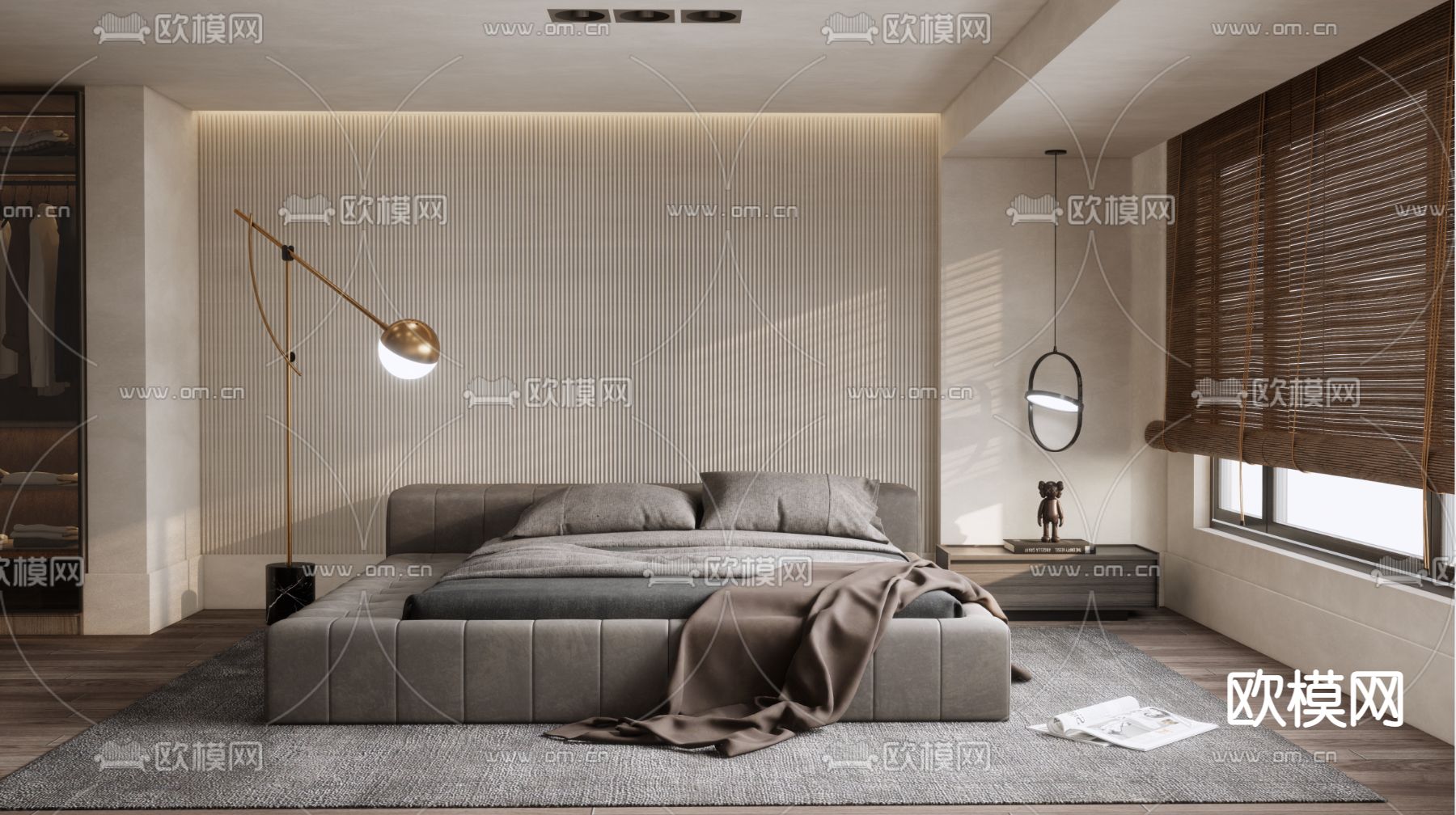 侘寂风卧室su模型下载（渲染图1）
