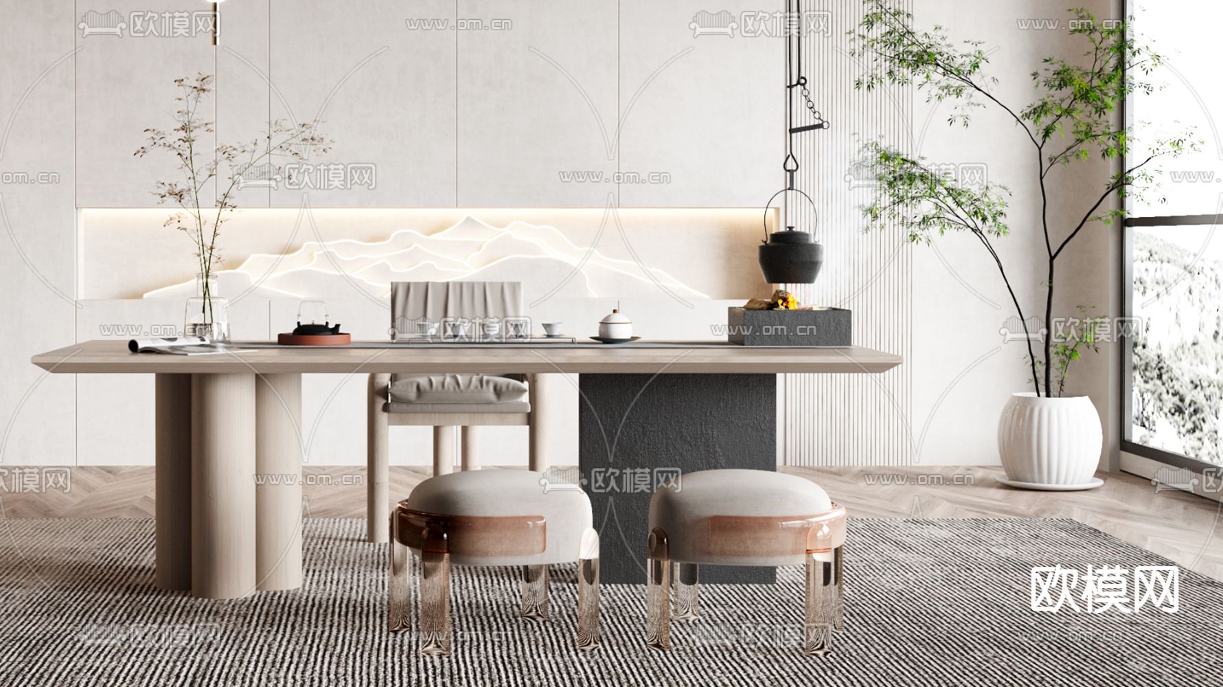 新中式轻奢茶室3d模型下载（渲染图4）