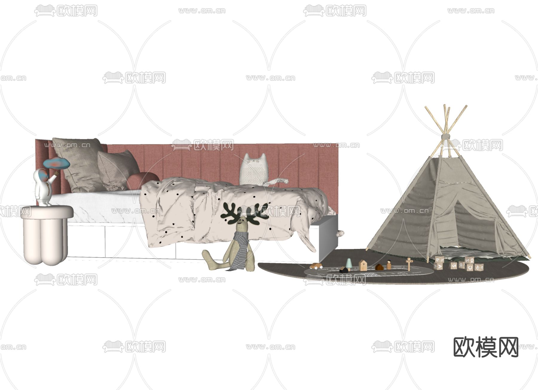 现代儿童床帐篷su模型下载（渲染图2）