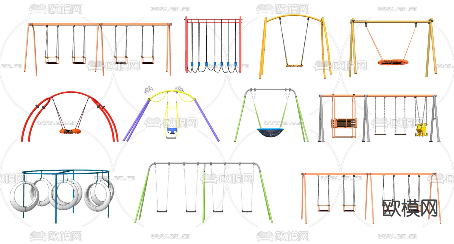 现代户外秋千su模型下载（渲染图2）