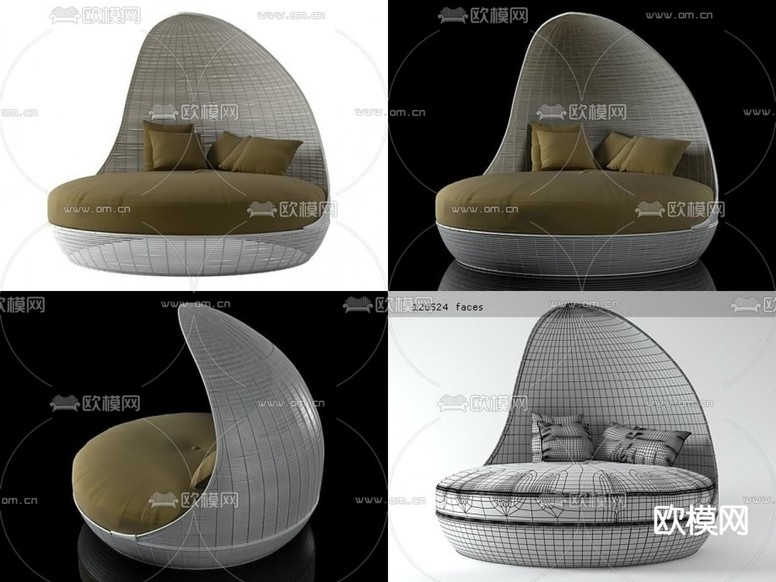 北欧简约藤编布艺户外沙发免费3d模型下载