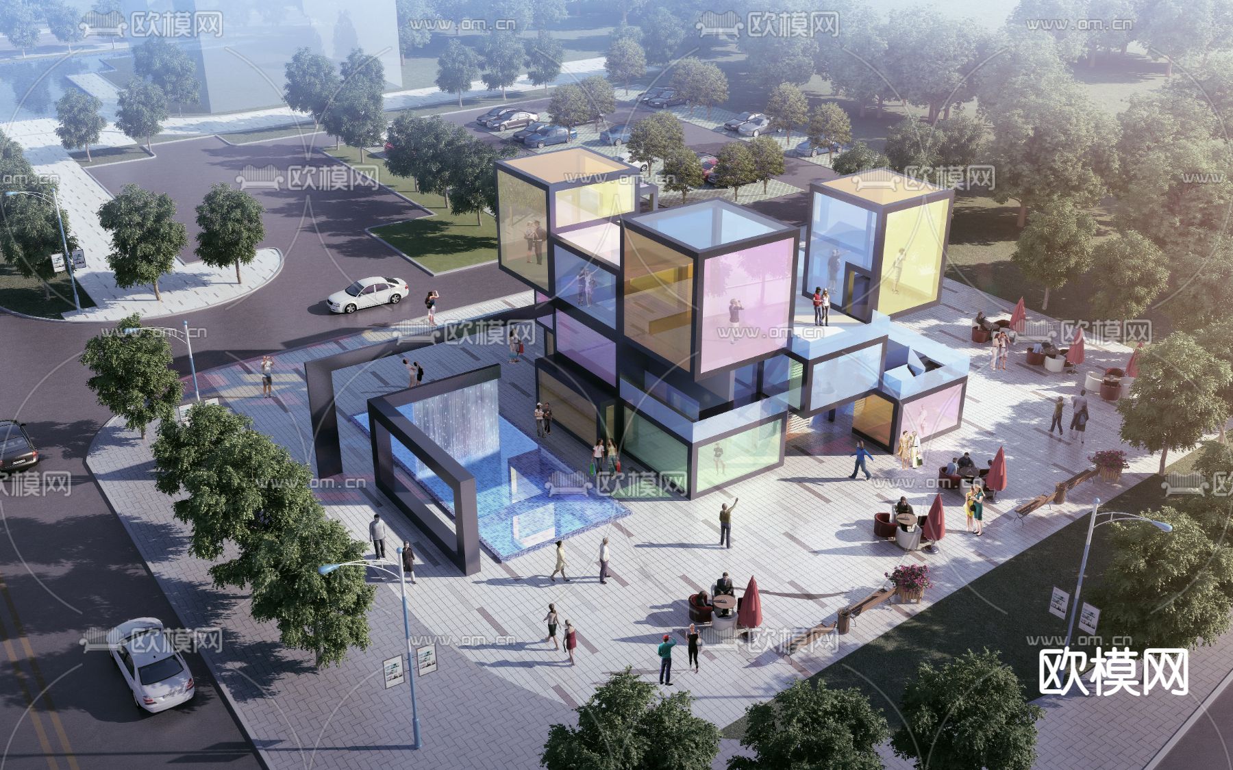 现代广场标志性建筑鸟瞰3d模型下载_ID11932263_3dmax免费模型-欧模网