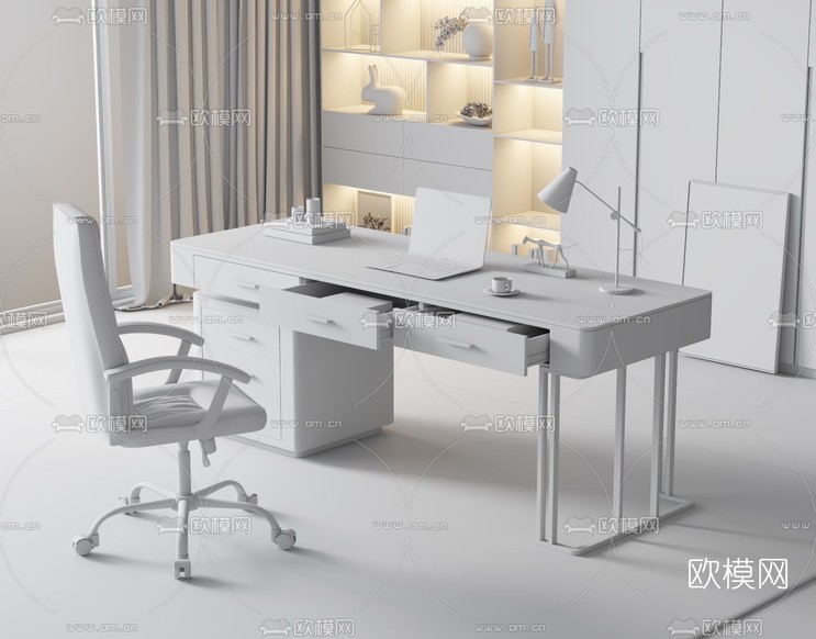 现代轻奢书桌椅3d模型下载(渲染图2)