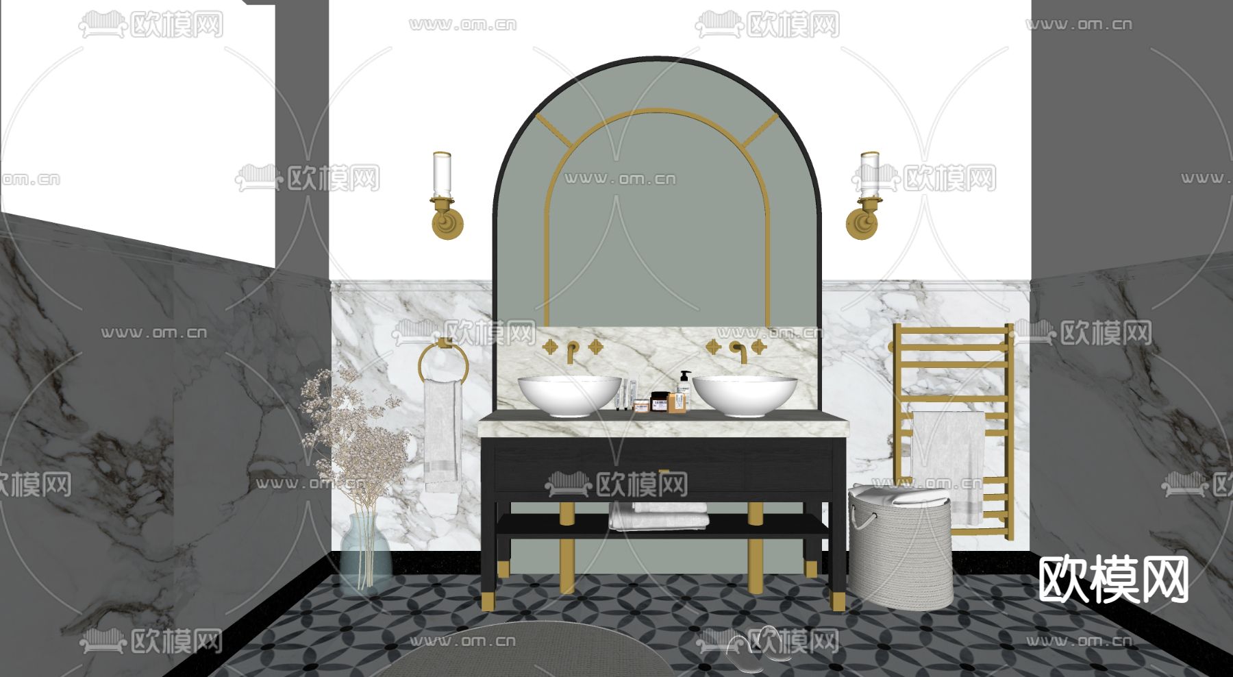 欧式浴室柜洗手台su模型下载（渲染图2）
